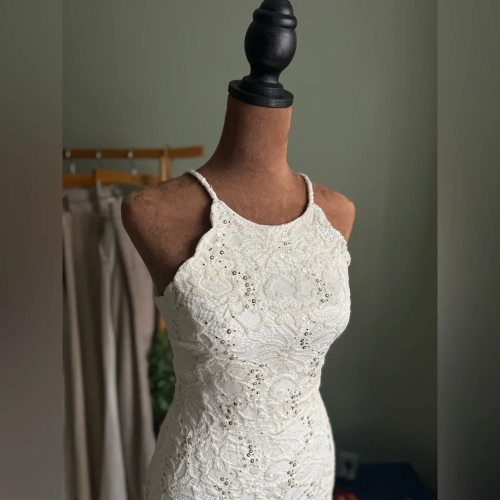 White Halter Sheath Mini Dress - Picture 3 of 9
